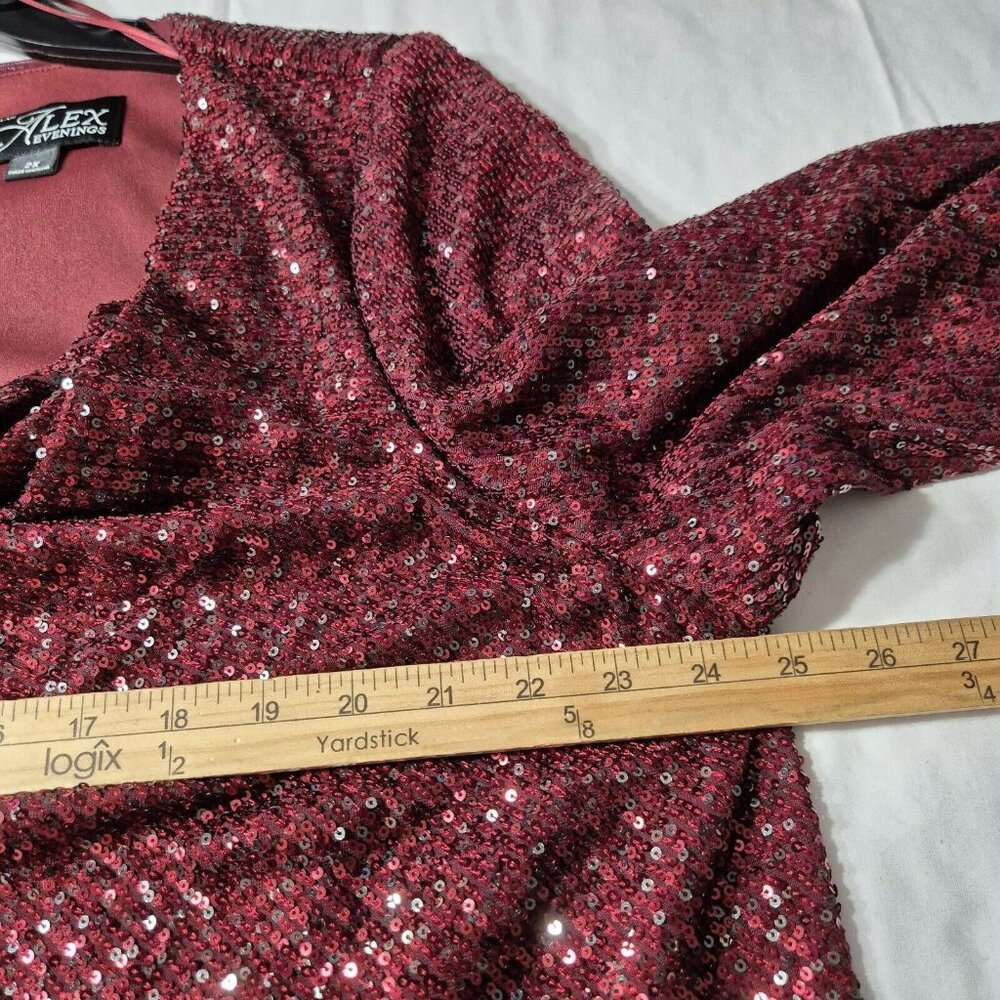 Alex Evenings Women's Size 2X Red Sequined Cowl Neck Blouse Tunic Top Plus (46) - Picture 13 of 14